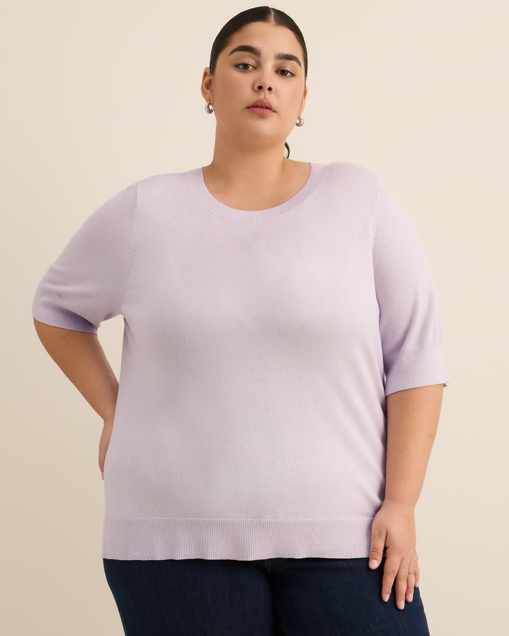 Pull à col rond et manches au coude, tissu responsable