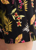 Black Floral Mid-Rise Flared Swim Short