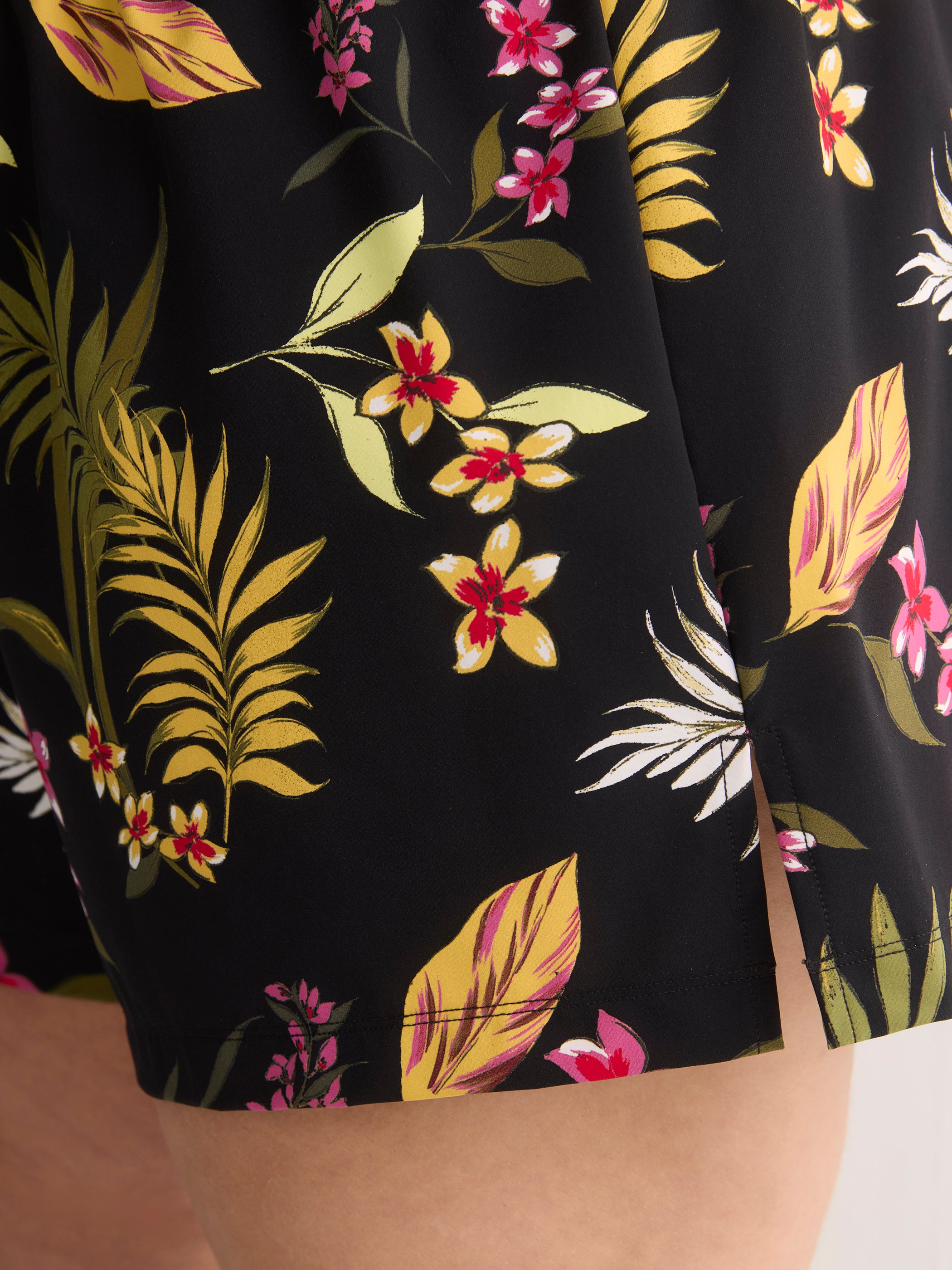 Black Floral Mid-Rise Flared Swim Short