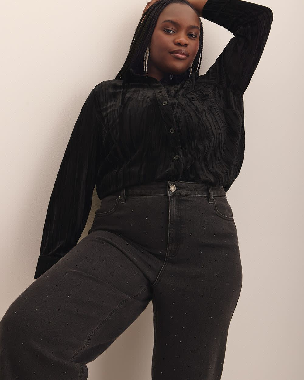 Jean noir classique décoré de strass avec taille haute et jambe évasée - d/C JEANS