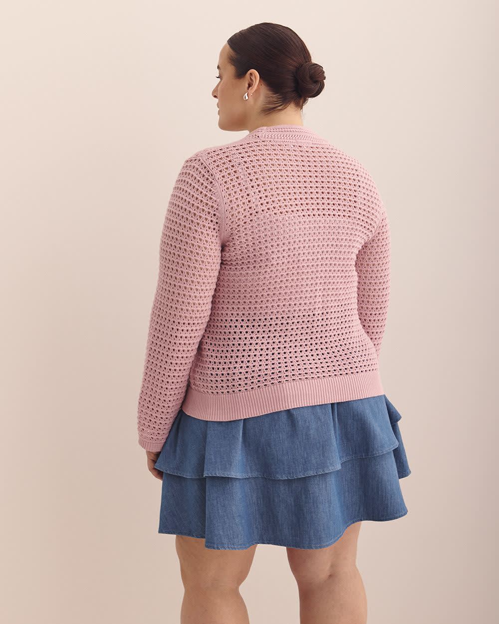 Long-Sleeve Crochet Cotton Cardigan