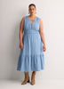 Denim Sleeveless V-Neck Tiered Maxi Dress - Addition Elle
