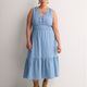 Denim Sleeveless V-Neck Tiered Maxi Dress - Addition Elle