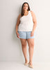 Scoop-Neck Embroidered Ribbed Knit Fitted Tank Top