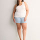 Scoop-Neck Embroidered Ribbed Knit Fitted Tank Top