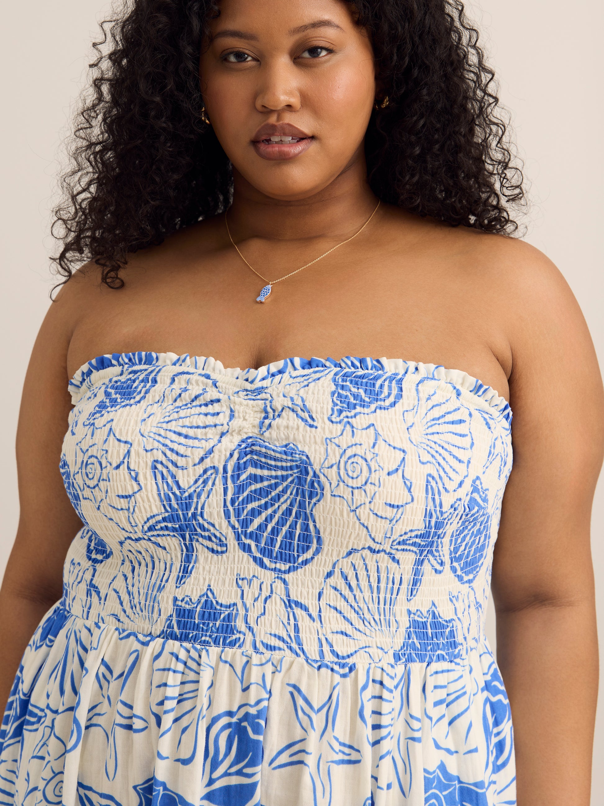 Strapless Smocked Heart Chest Maxi Dress