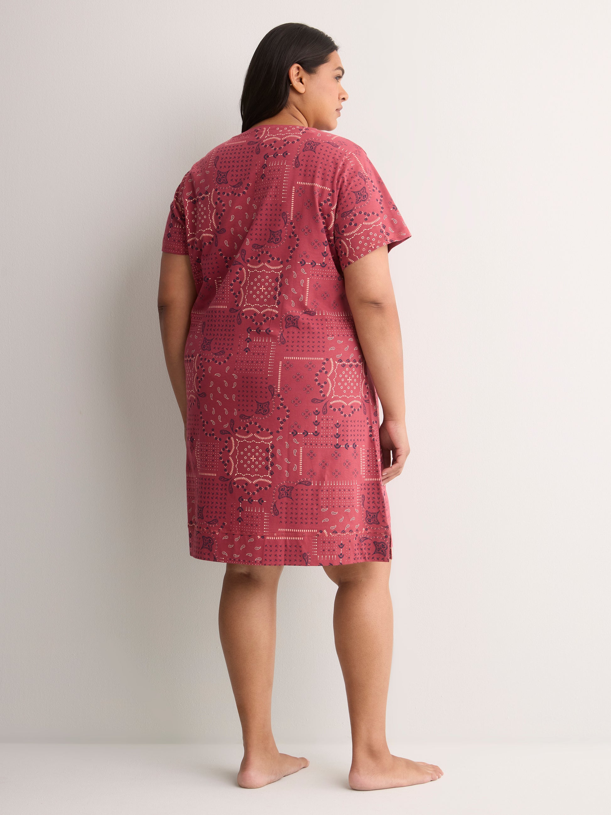 Printed Cotton Short-Sleeve Sleepshirt - tiVOGLIO