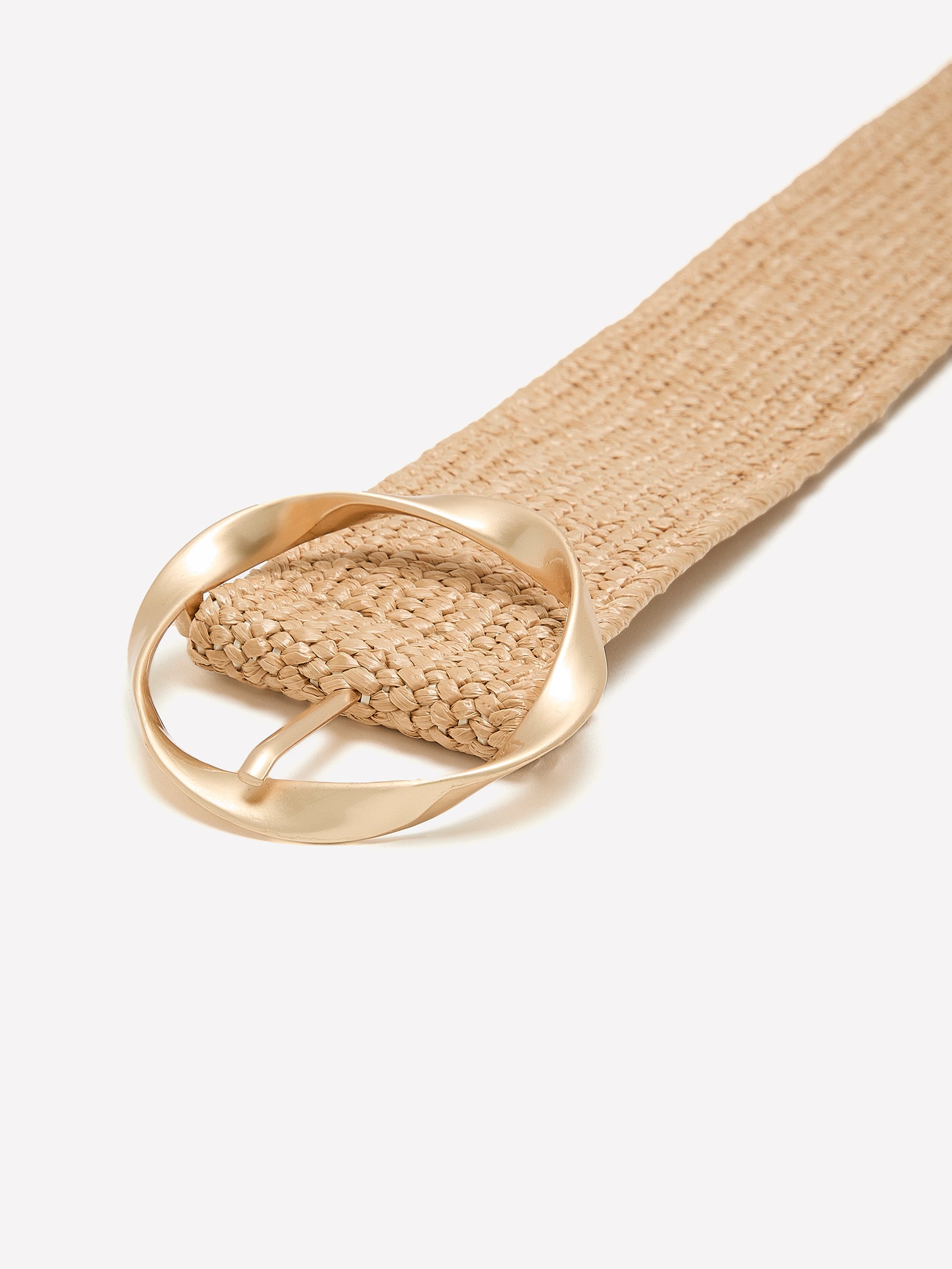 Natural Straw Elastic Belt with Round Buckle