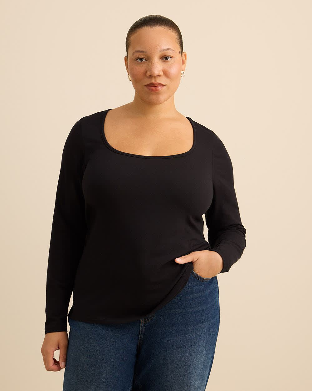 Rounded-Neck Long-Sleeve Top - Addition Elle