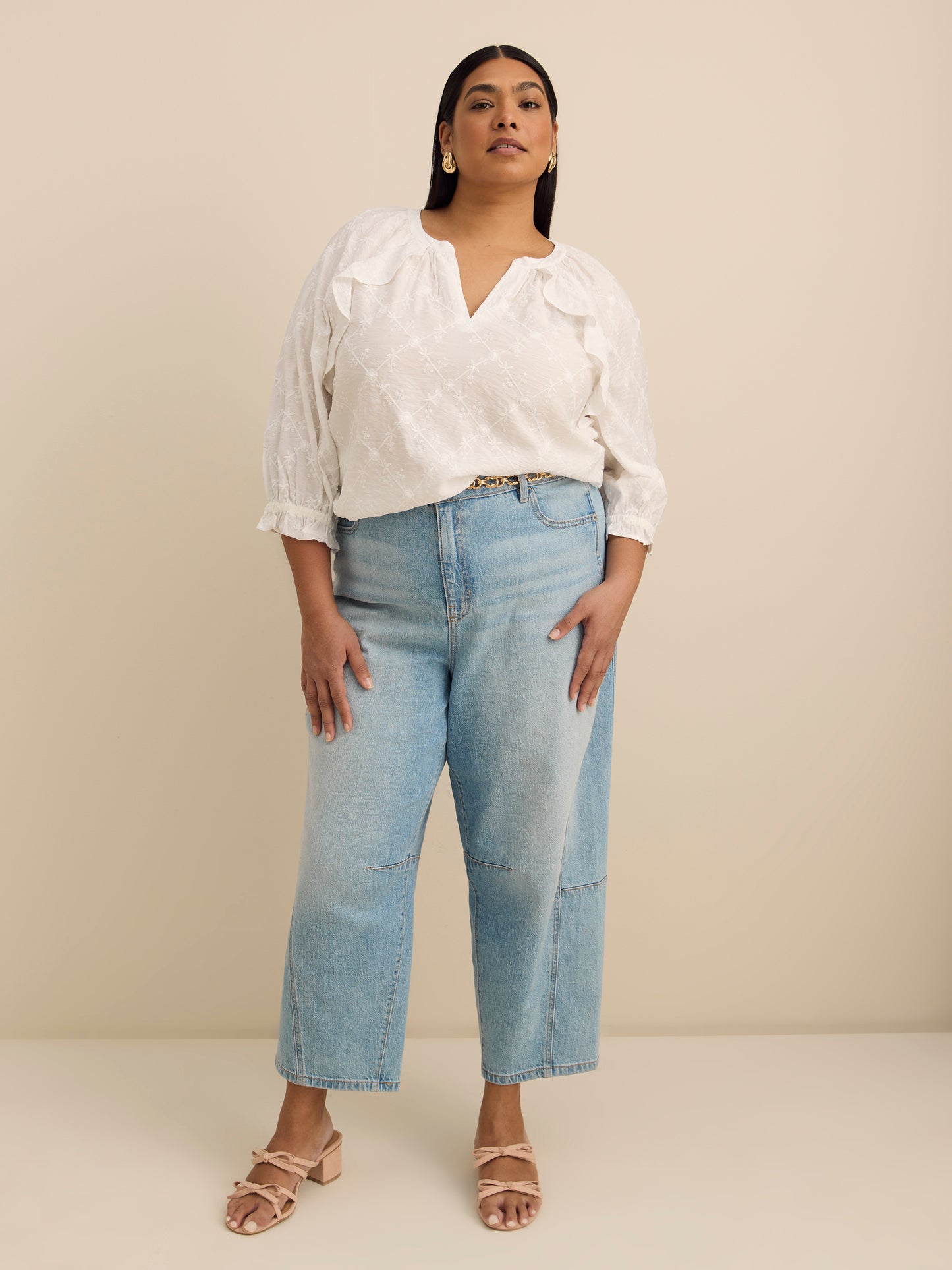 Swing Blouse with Ruffled Split Neckline