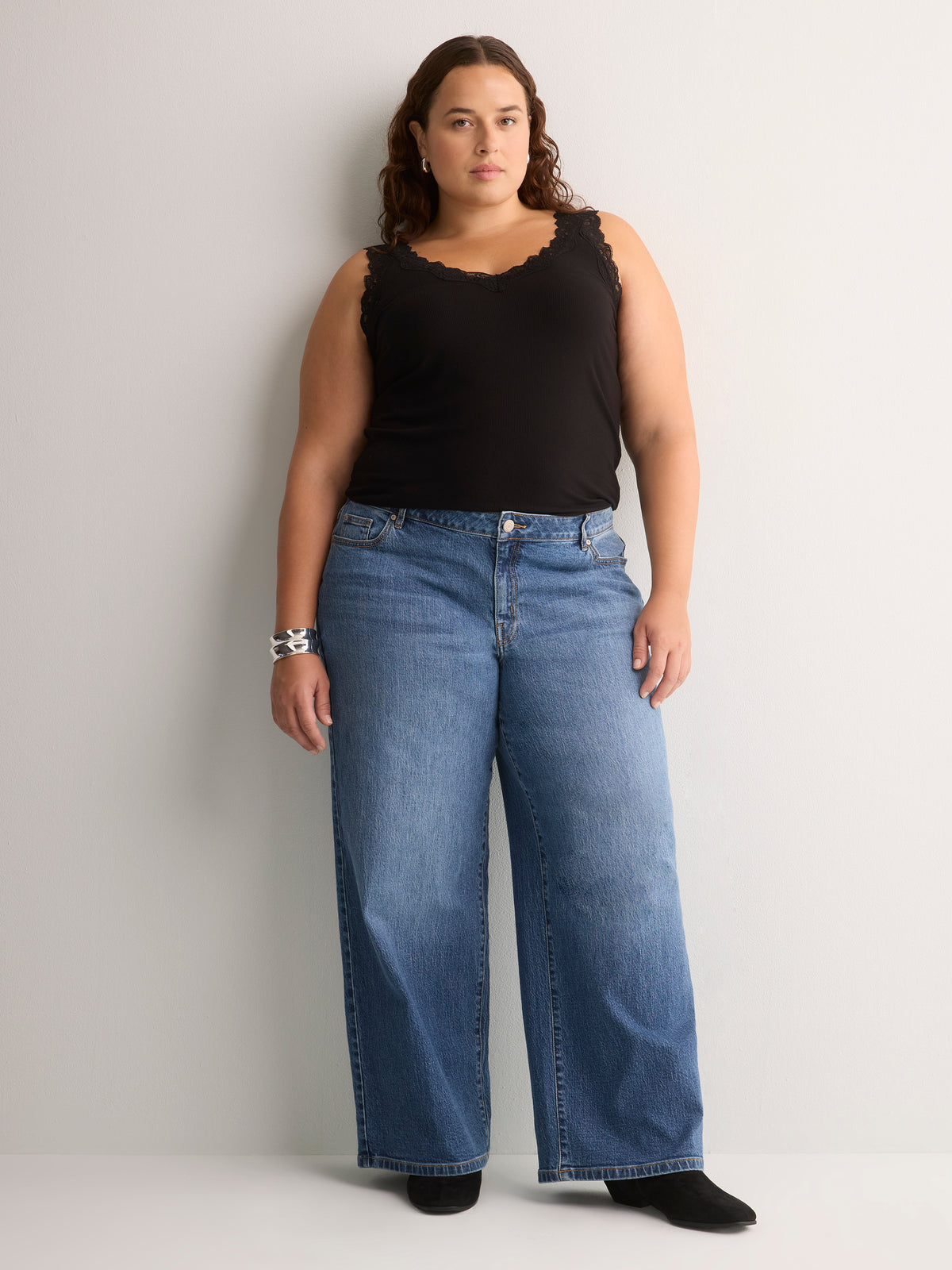 Responsible, Straight V-Neck Ribbed Cami with Lace Trim