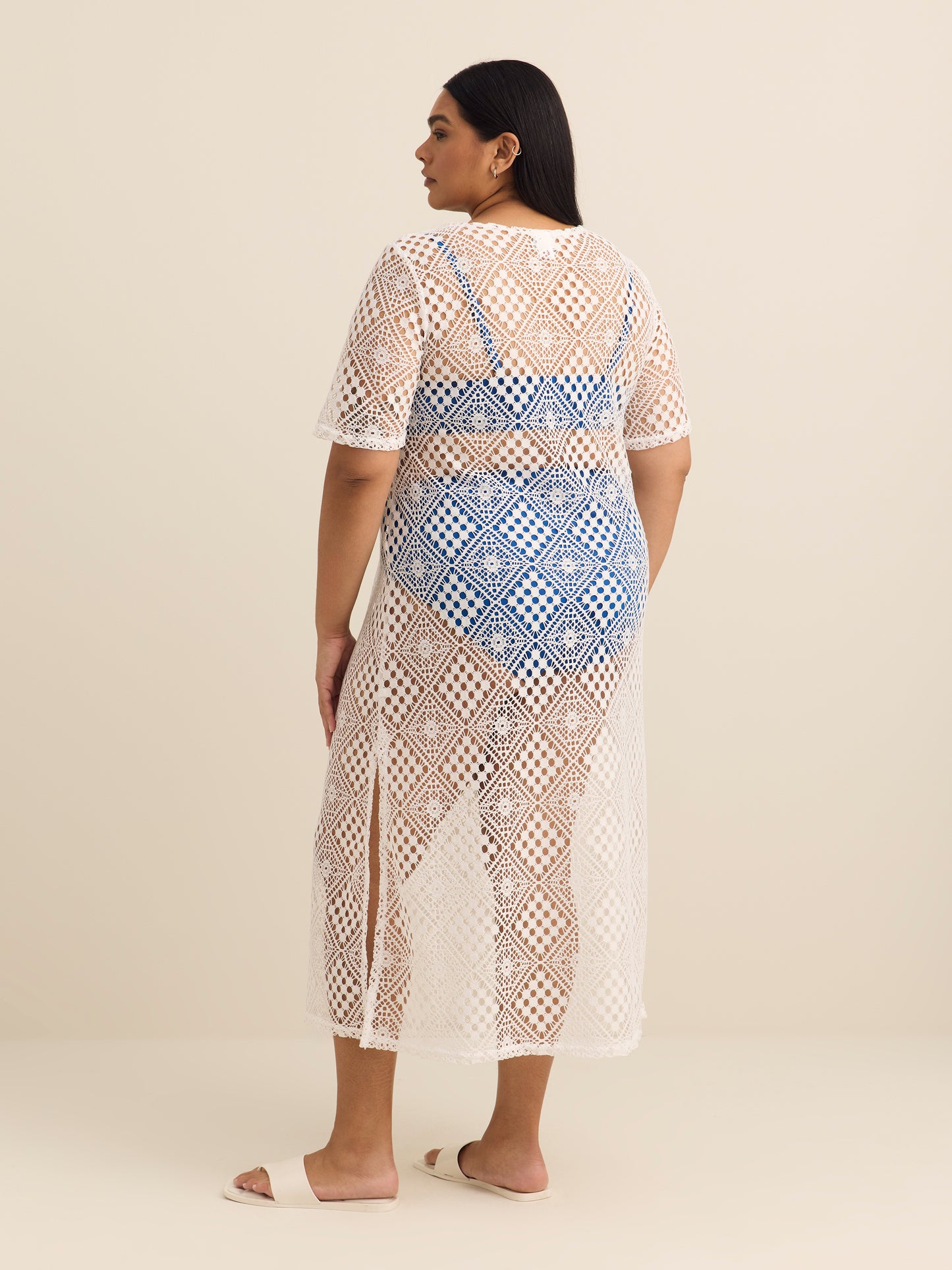 Cover Me Plus Size Crochet Knit Cover-Up Dress with Keyhole V-Neck   Penningtons