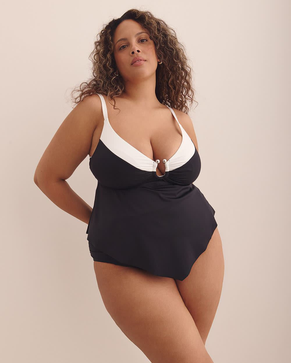 Colour Block Swing Tankini Top with Ring