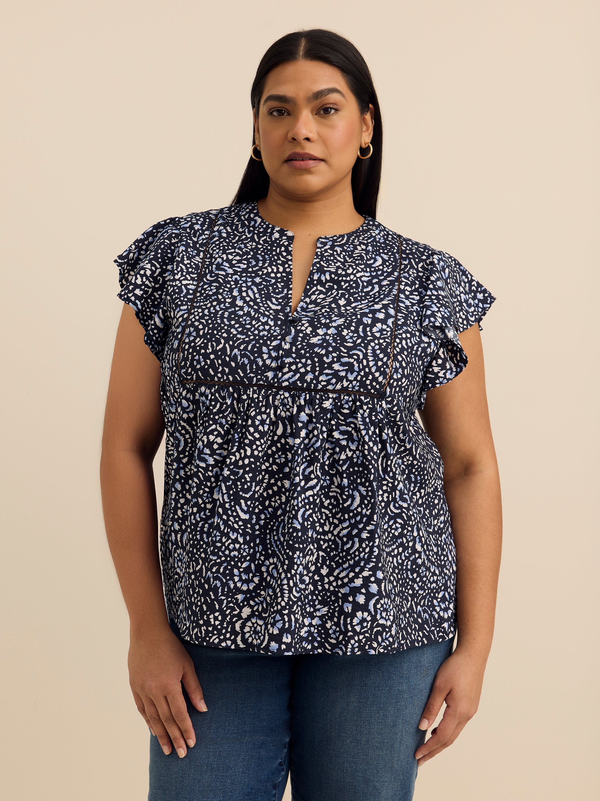 A-Line Blouse with Short Flutter Sleeves