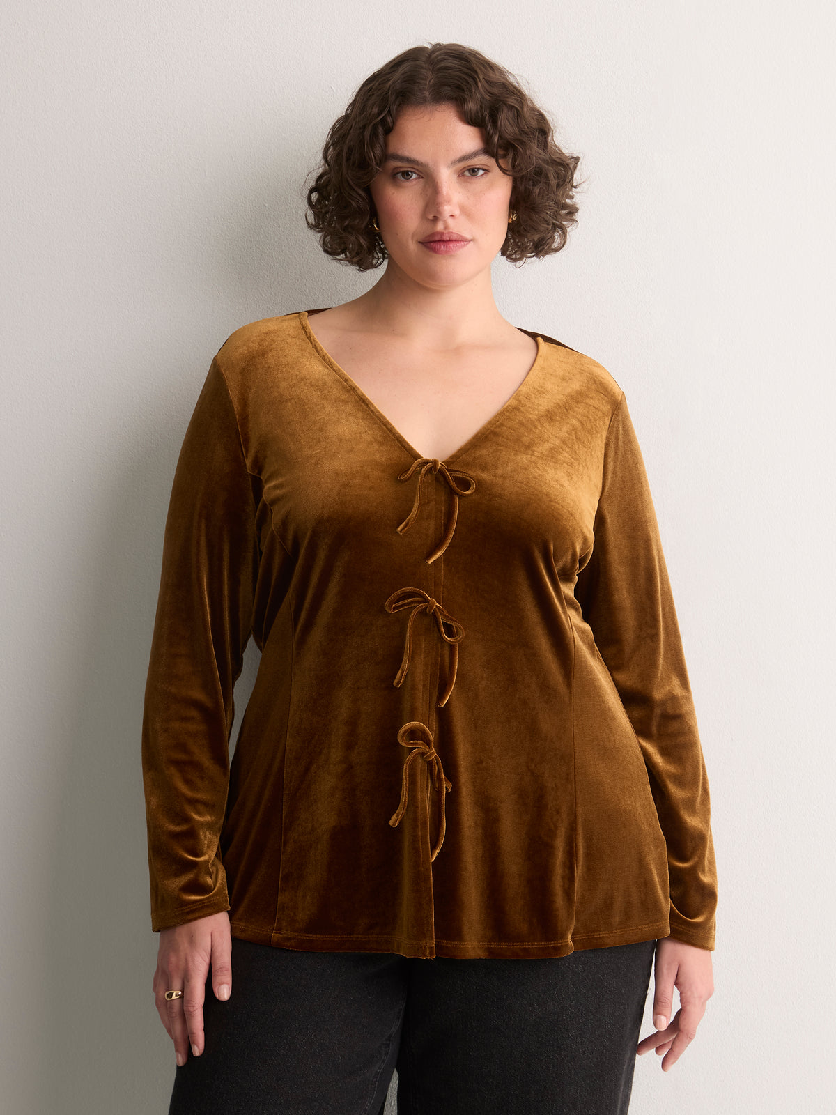 Fit-and-Flare Tie-Front Velvet Cardigan