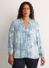 Responsible, Blue Floral A-Line Blouse with Split Ruffled Collar