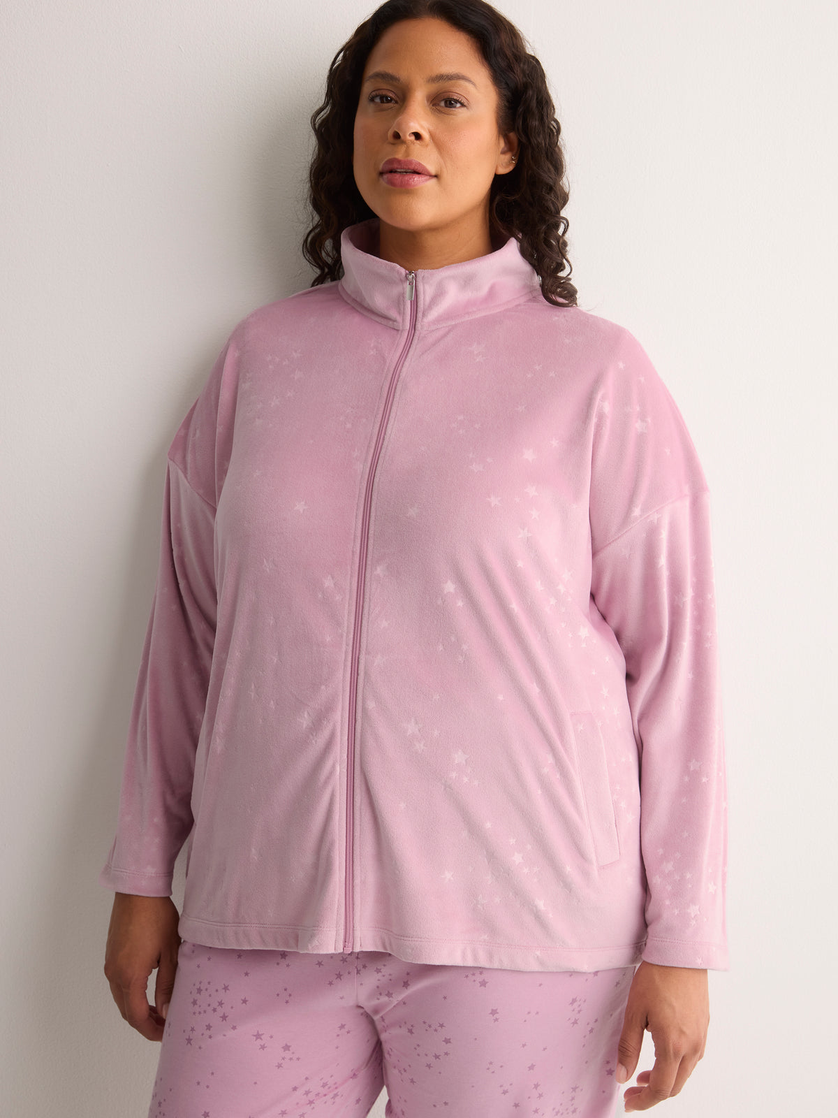 Pink Zippy Jacket with Embossed Velours Stars - tiVOGLIO