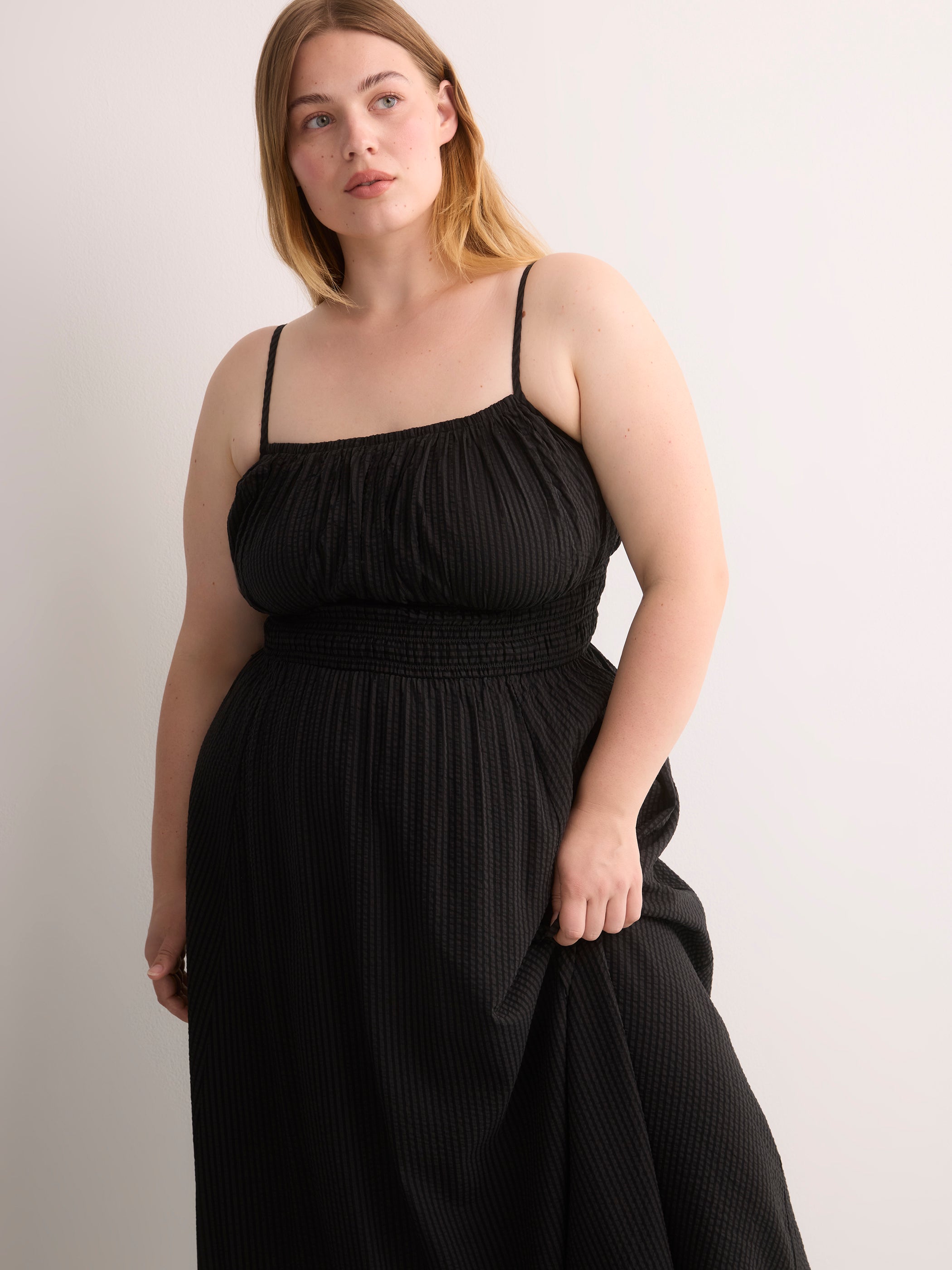 Black Sleeveless Smocked Waist Maxi Dress - Addition Elle