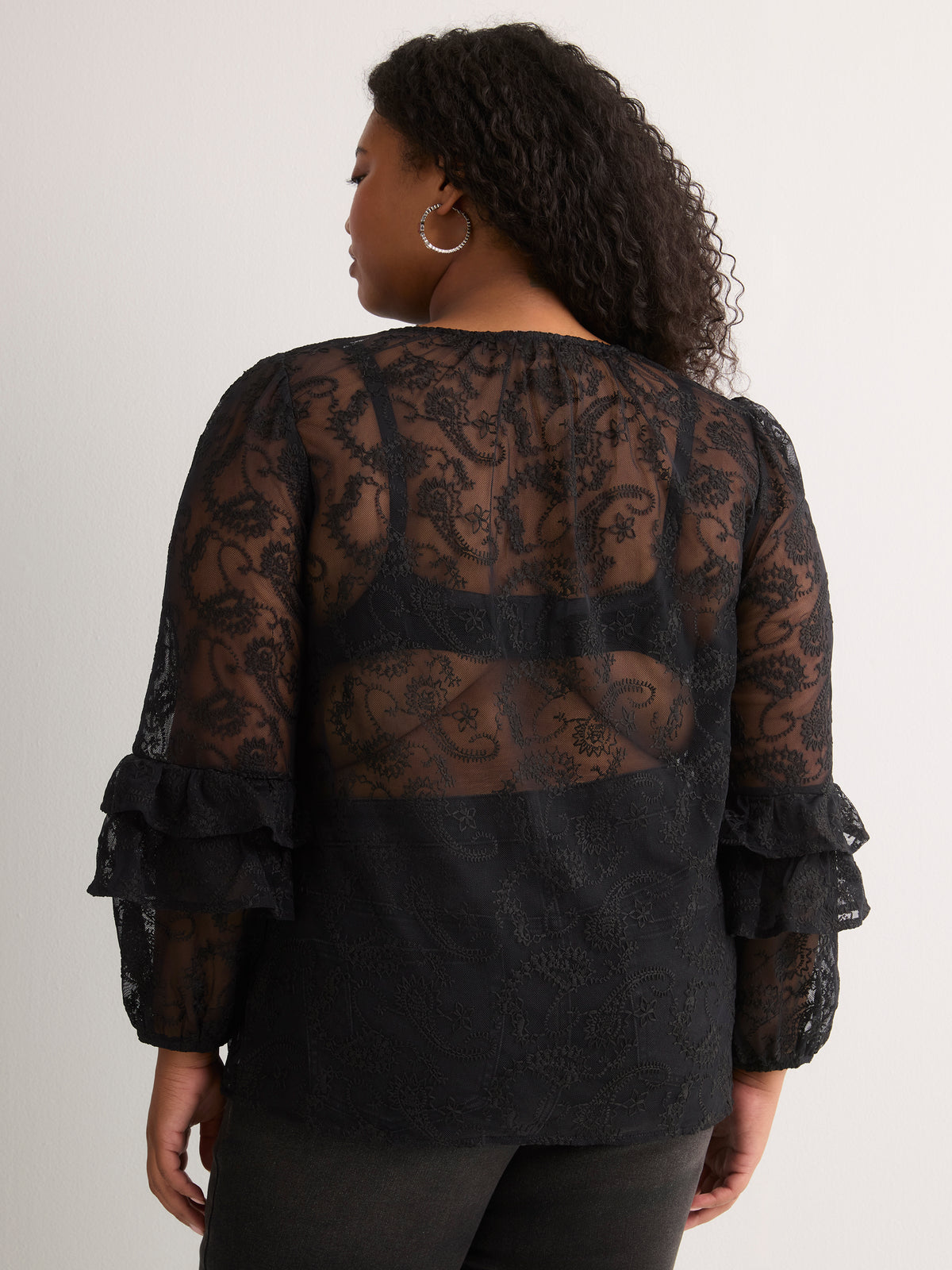 A-Line Mesh Blouse with Front Keyholes