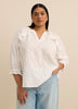 Swing Blouse with Ruffled Split Neckline