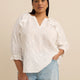 Swing Blouse with Ruffled Split Neckline