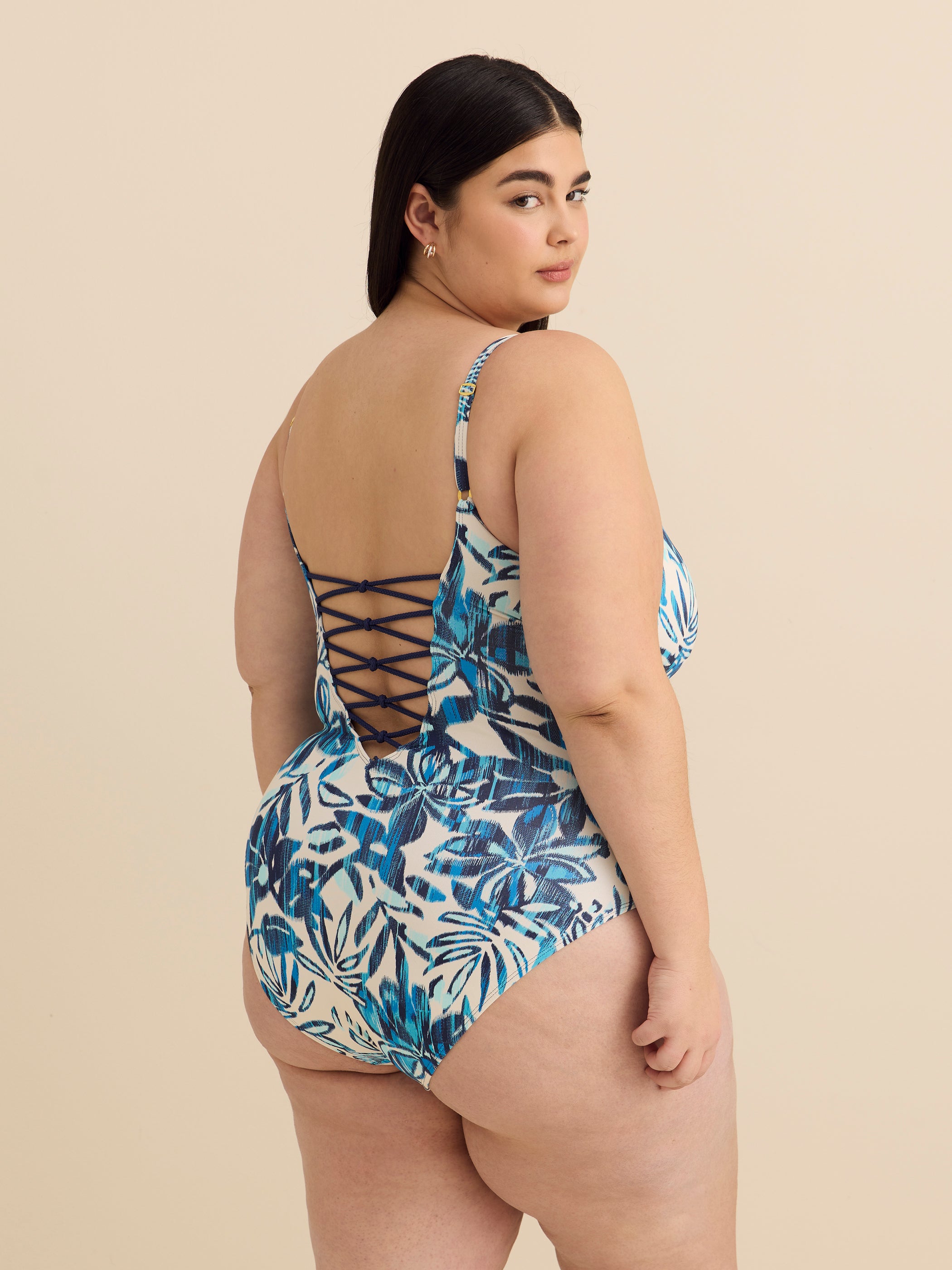 Maillot de bain une pièce lacé au devant - Bleu Rod Beattie 