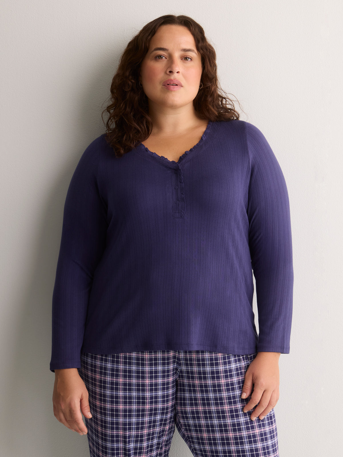 Modern-Fit Pointelle Henley Sleep Top - tiVOGLIO