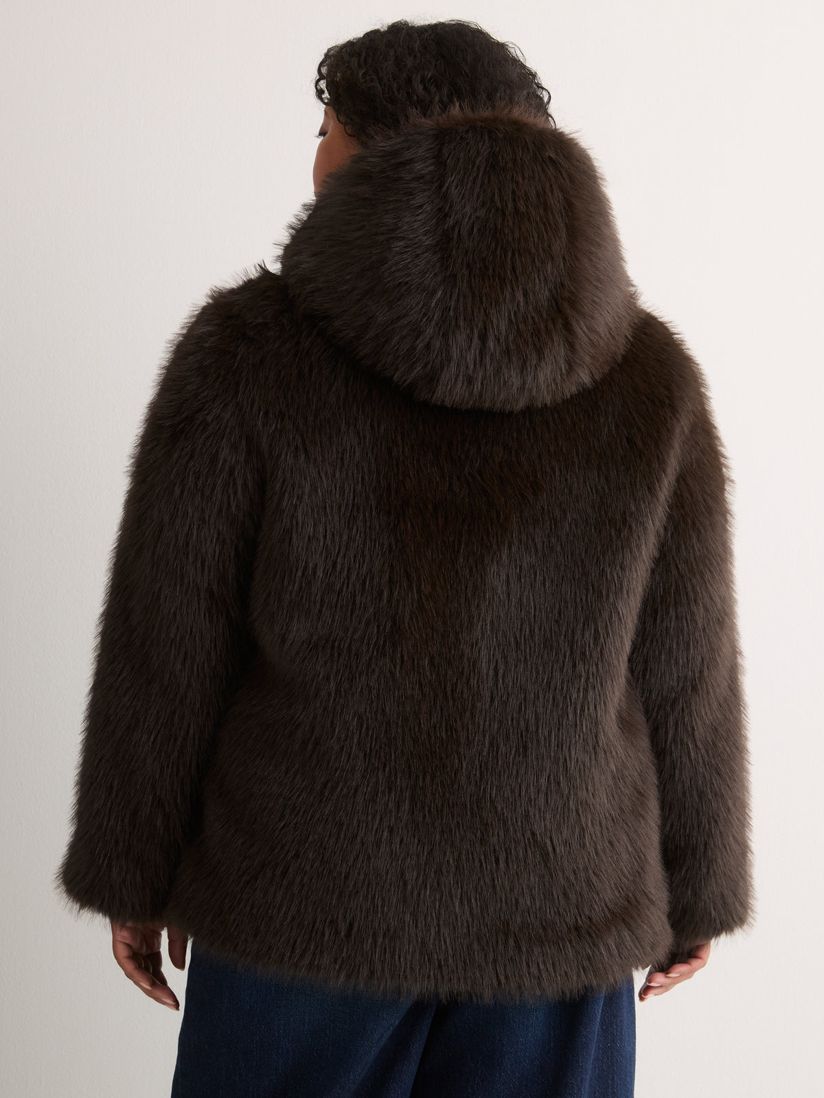 Dark Brown Faux-Fur Hooded Coat