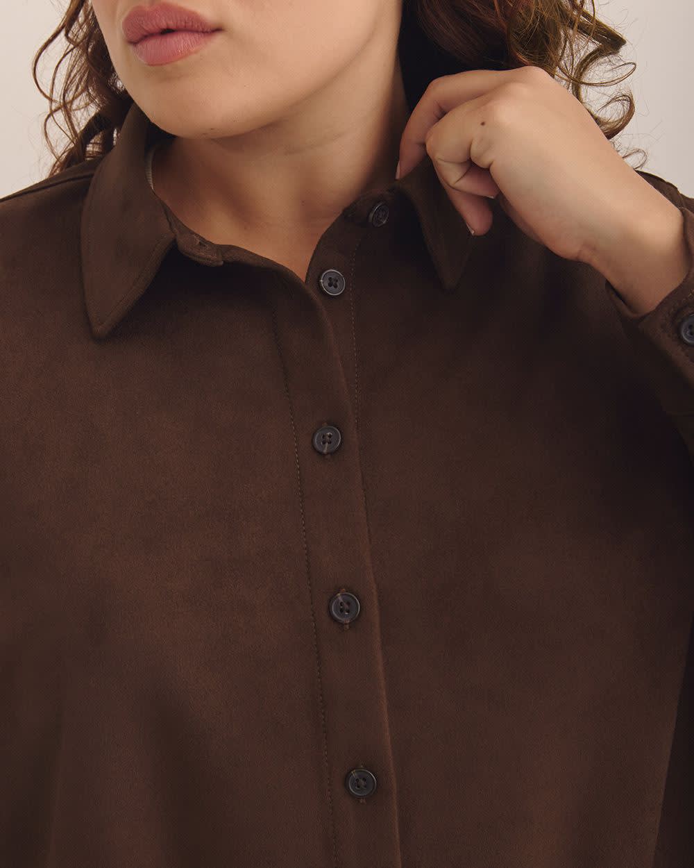 Brown Faux Suede Buttoned-Down Shirt