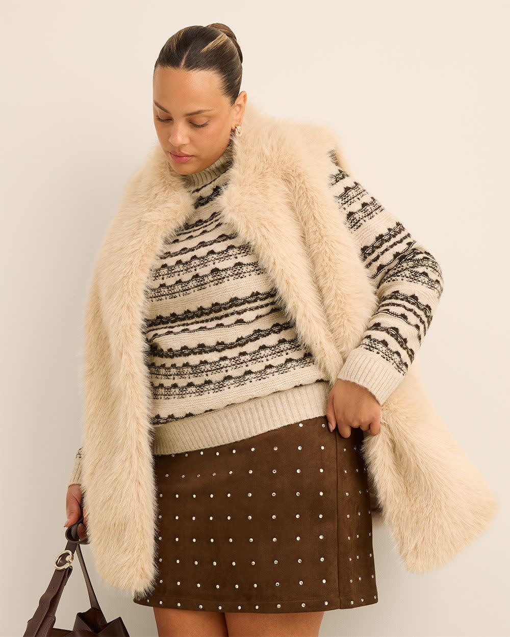 Brown Faux-Suede Mini Skirt with Rhinestones