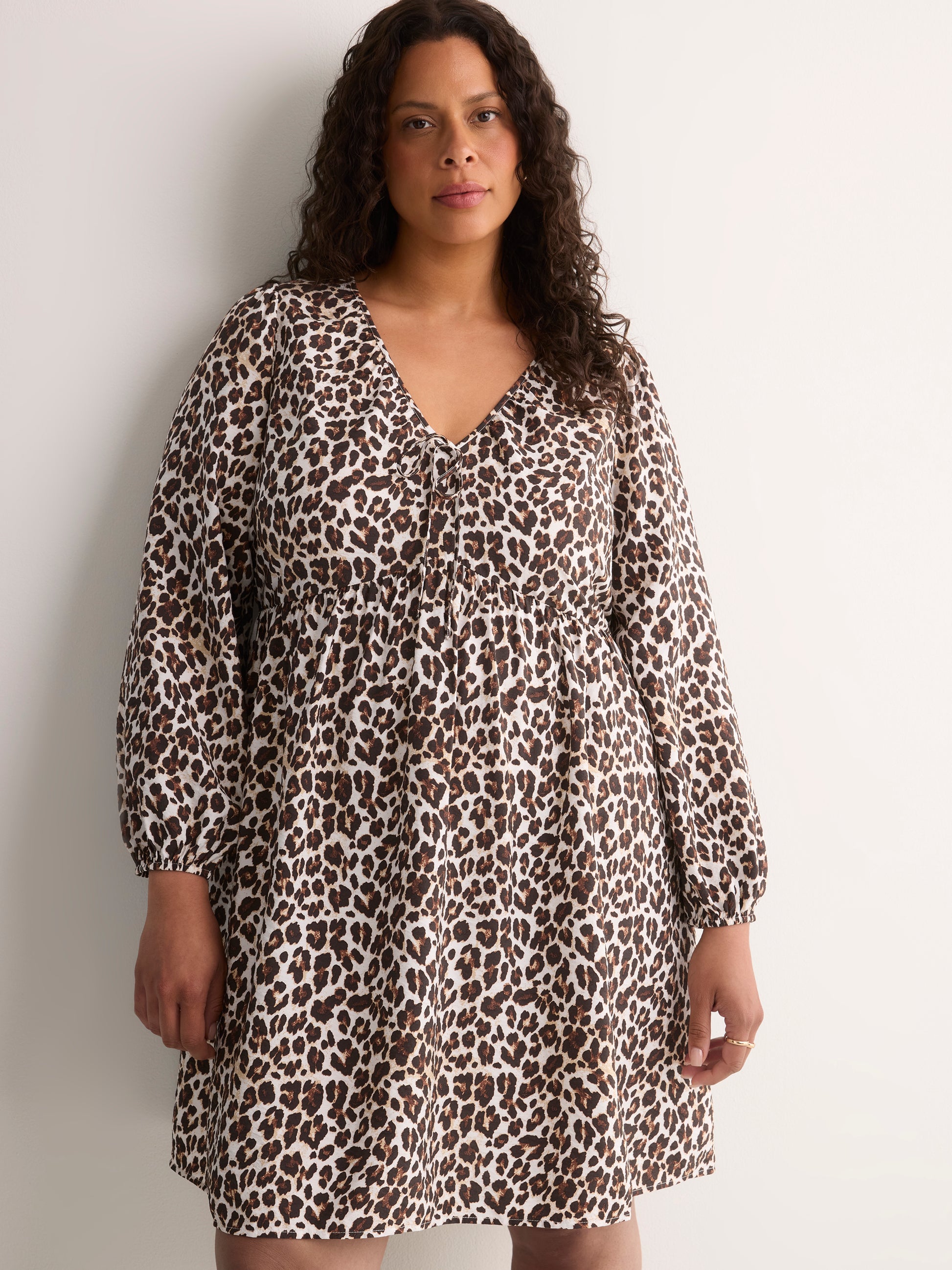 V-Neck Long Balloon Sleeve Empire Waist Dress