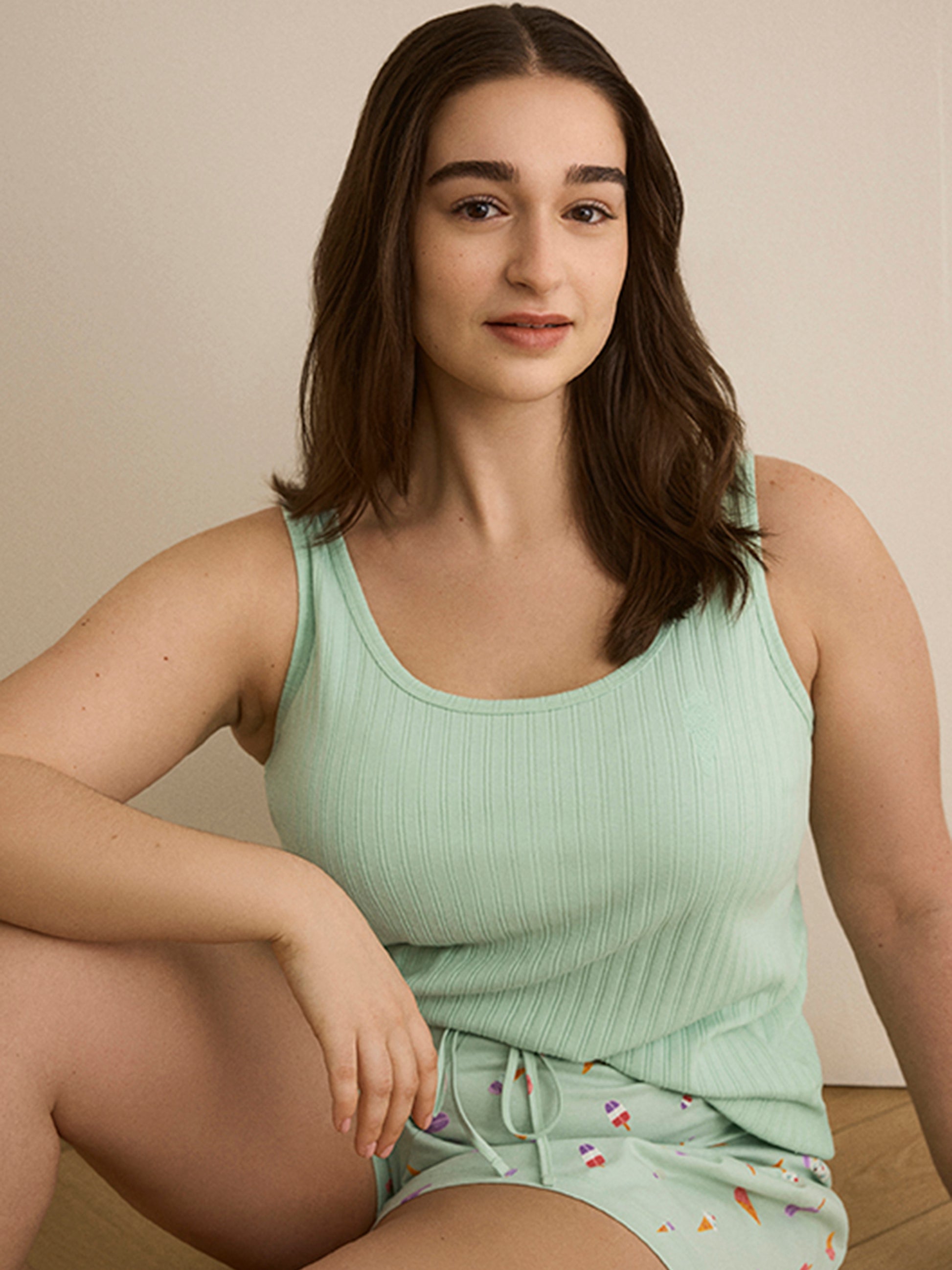 Green Rib Tank Top and Ice Cream-Print Boxer Pyjama Set - ti Voglio
