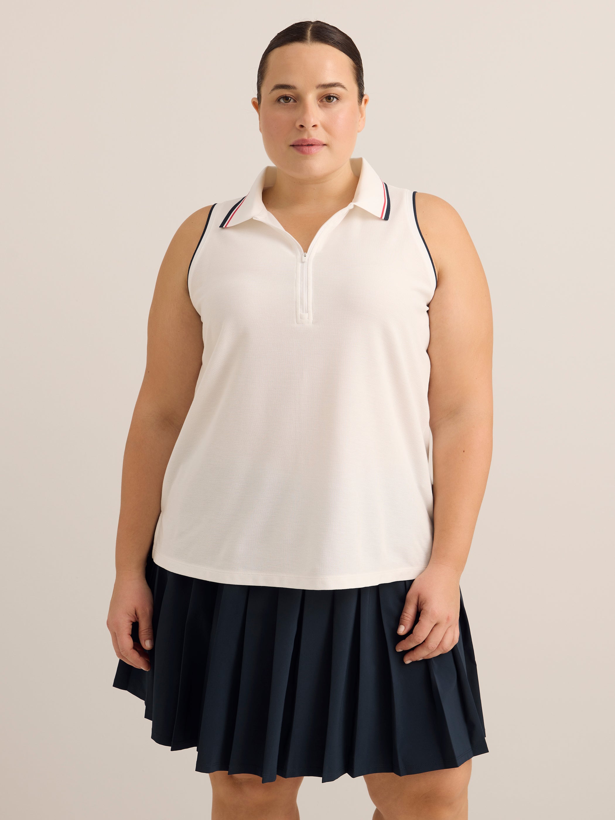 Active Zone Sleeveless Pique Knit Polo Top Plus Size Women's