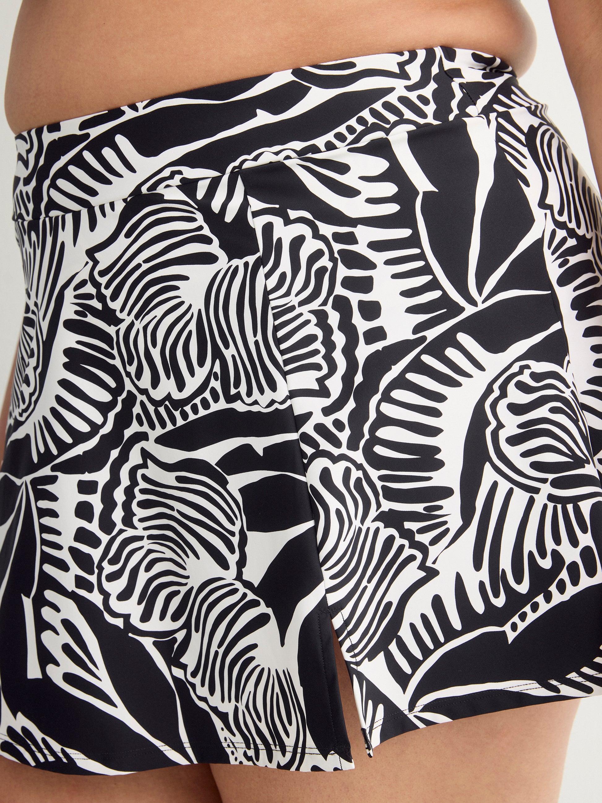Printed High-Waist Swim Skirt With Built-In Brief