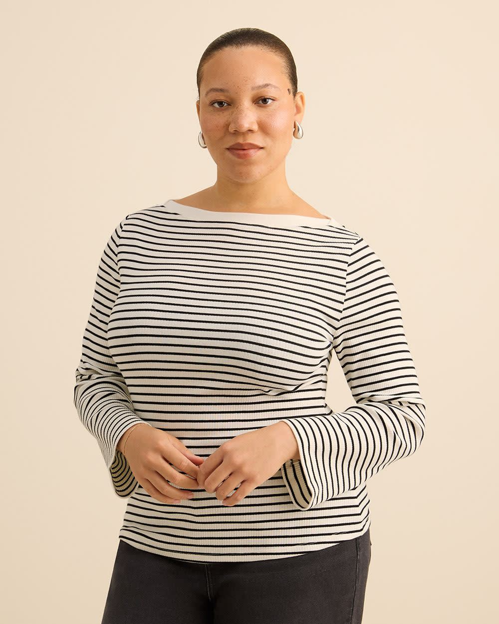 Rib Knit Boat Neck Long-Sleeve Top - Addition Elle