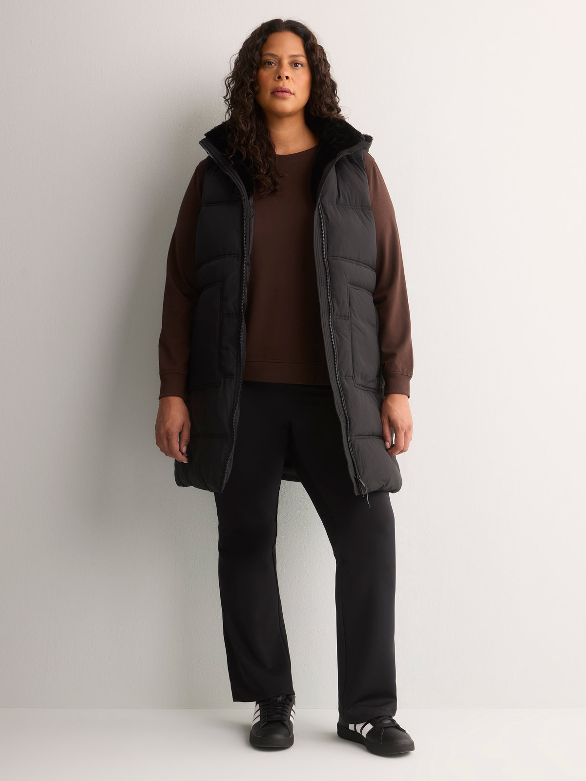 Long Hooded Faux-Fur Lined Vest