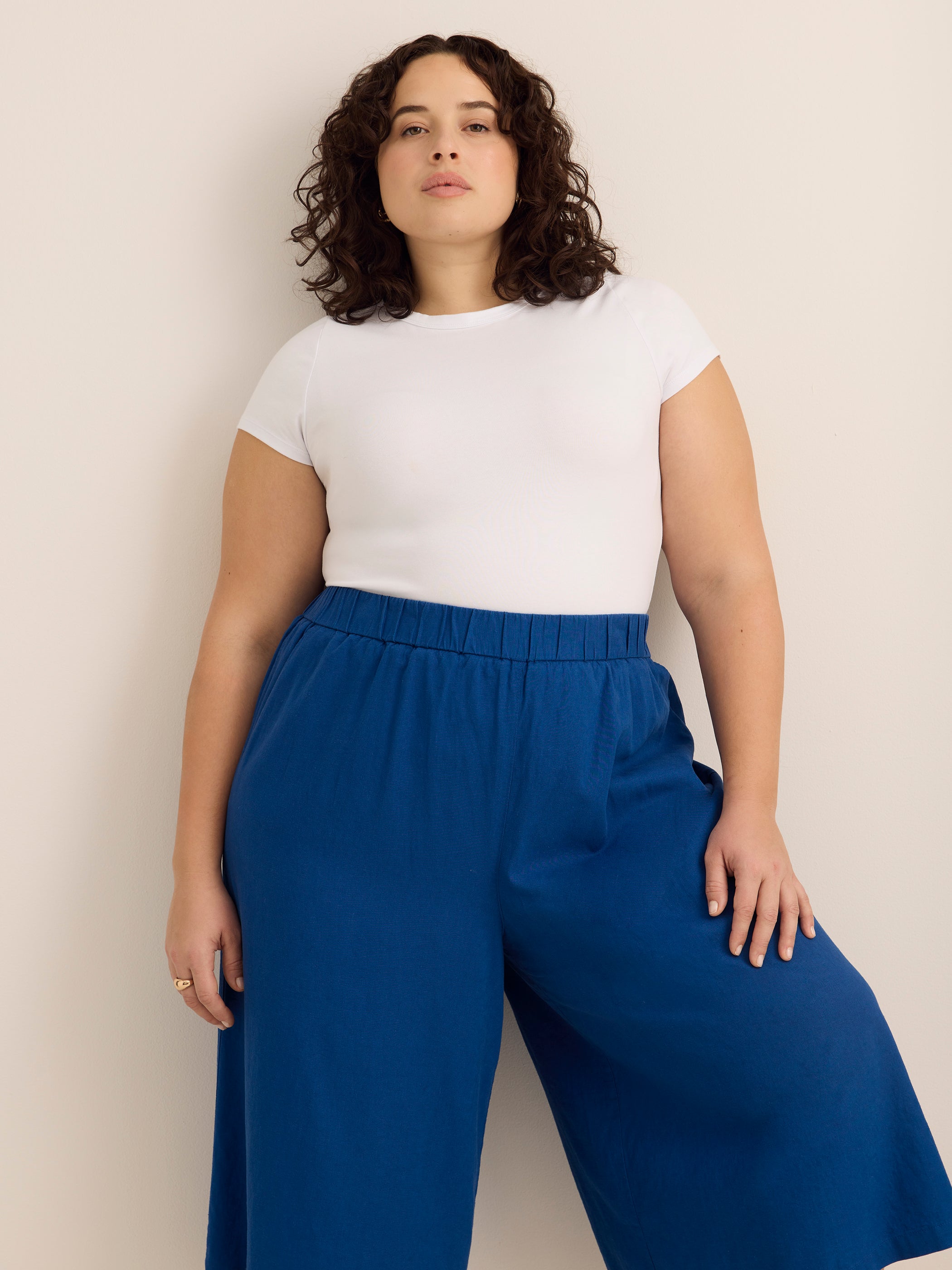 Linen Blend Cropped Wide-Leg Pant