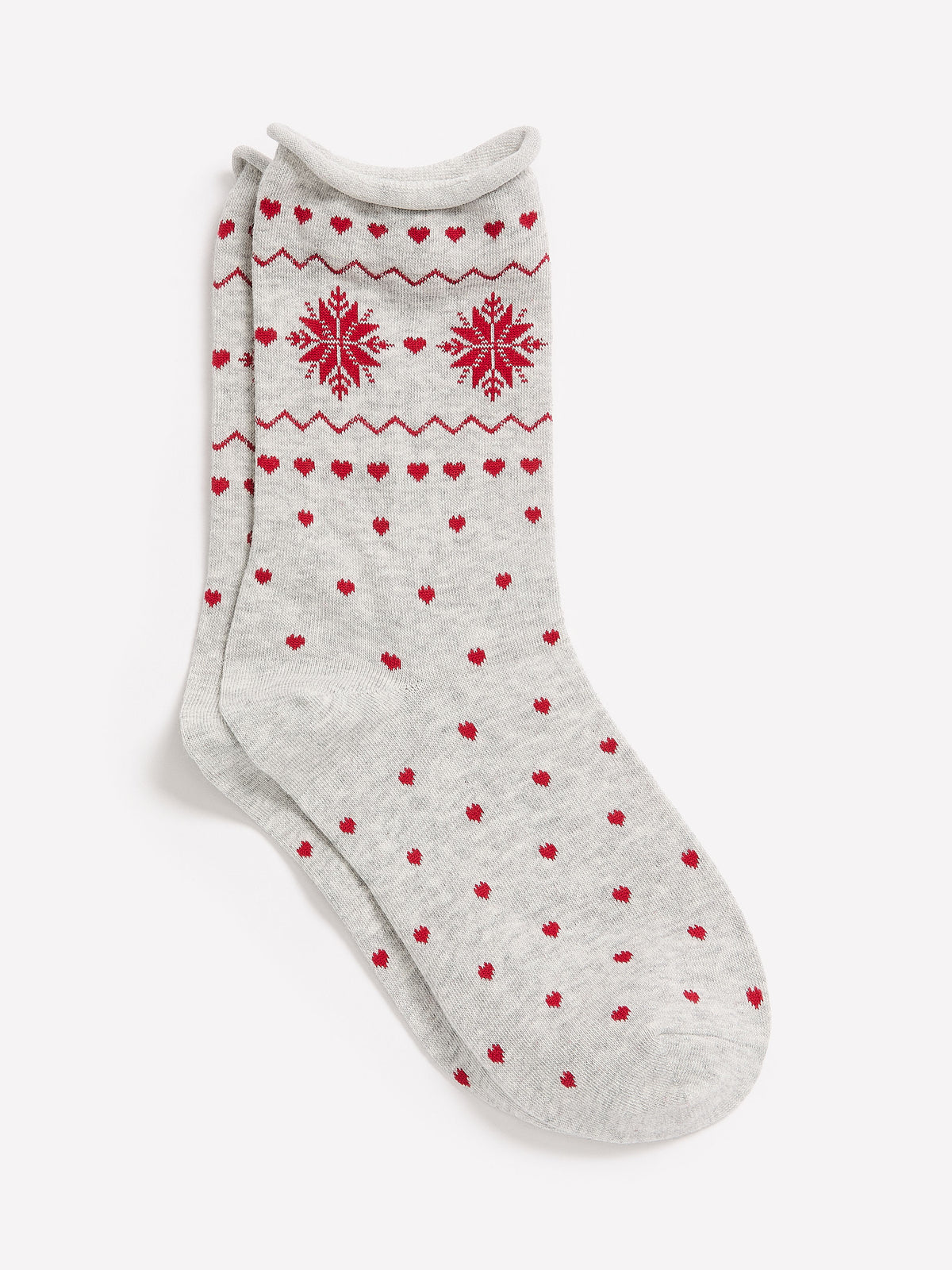 Fair Isle Cotton Knit Crew Socks