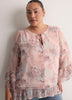 Split-Neck Long Flounce Sleeve Asymmetrical Blouse