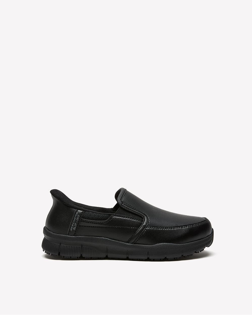 Wide Width, Black Leather Nampa Engus Slip-On Shoe - Skechers