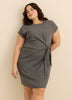 Grey Pinstripe Crewneck Dress with Side Knot