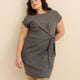 Grey Pinstripe Crewneck Dress with Side Knot