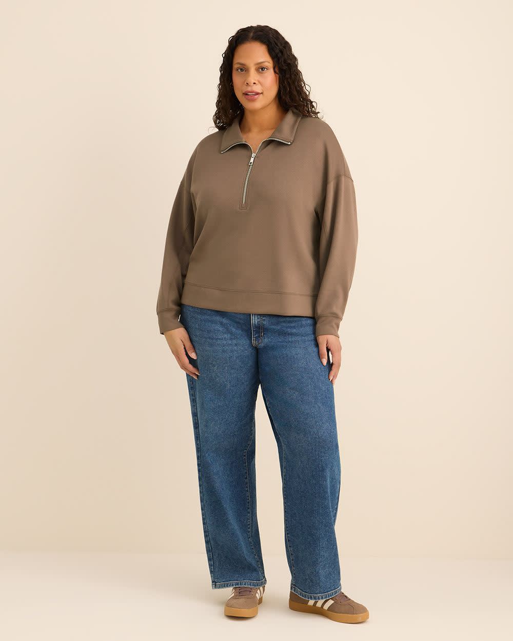 Long-Sleeve Zippered Mock-Neck Top