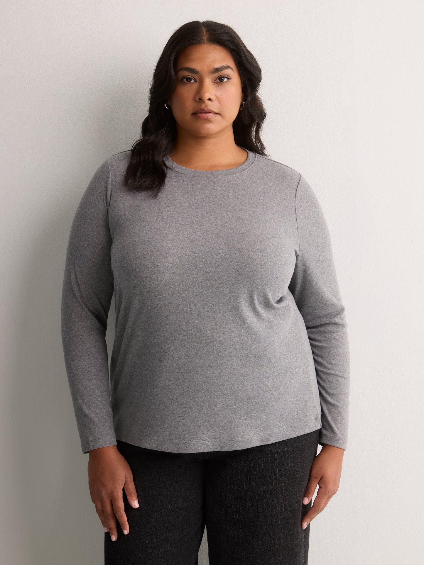 Fitted Long-Sleeve Rib Knit Tee