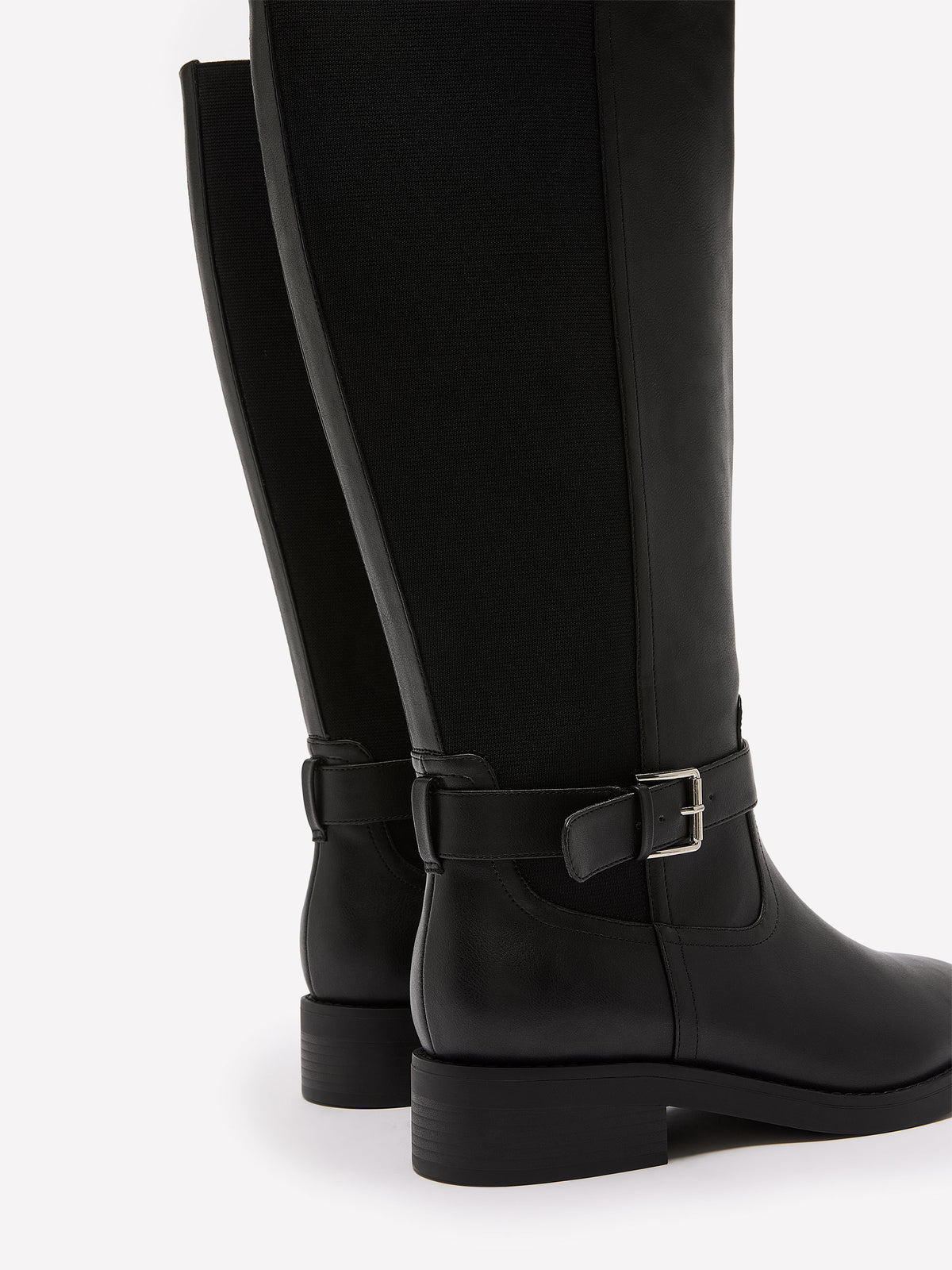Extra Wide Width, Black Tall Faux-Leather Boot with Ankle Harness