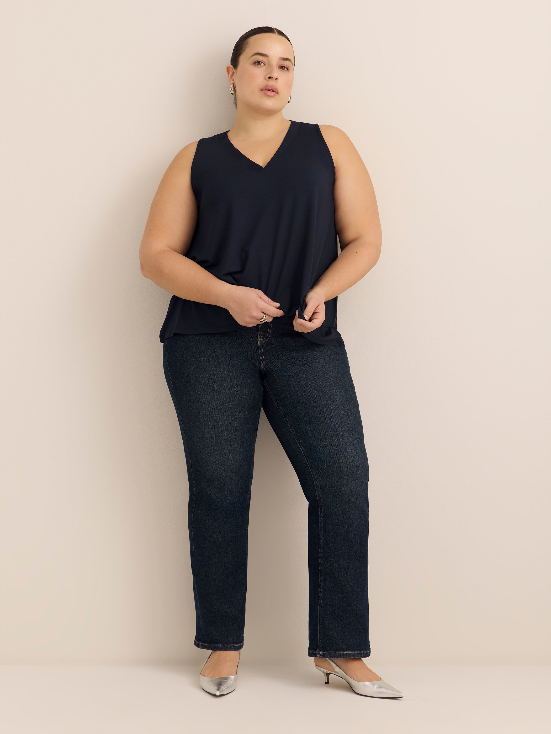 Sleeveless V-Neck Swing Top