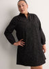 Black A-Line Long-Sleeve Denim Dress with Ruffled Collar