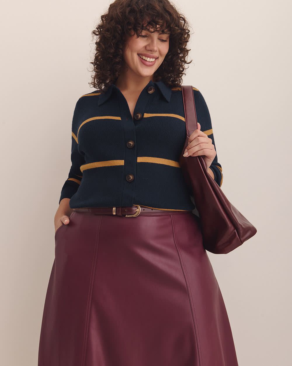 Responsible, Striped Buttoned-Down Polo Sweater Cardigan