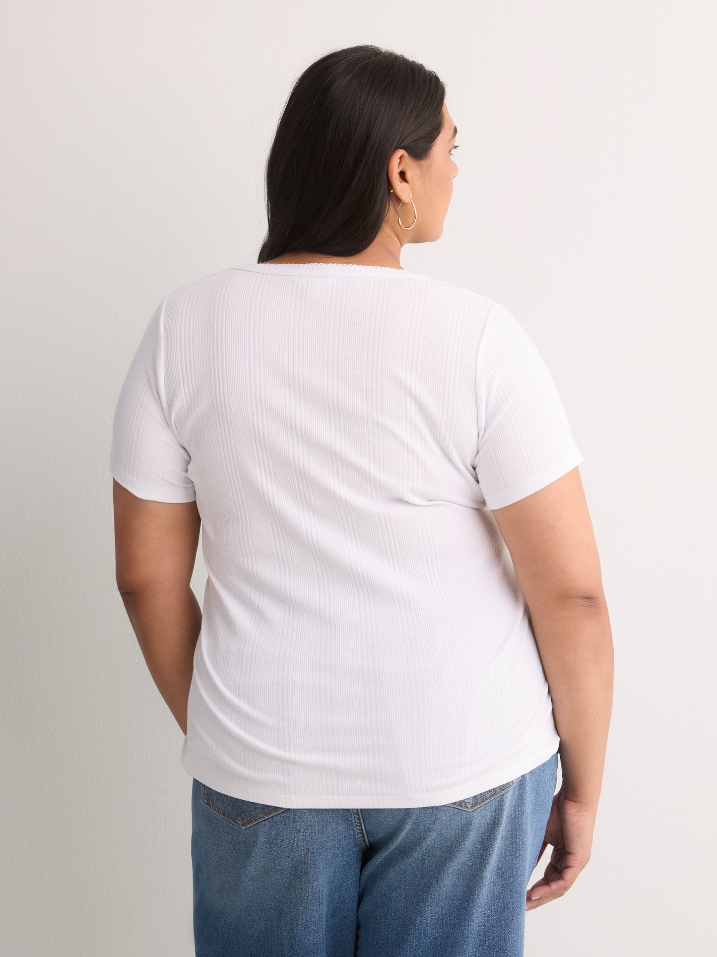 Ribbed Knit Fitted Short-Sleeve T-Shirt