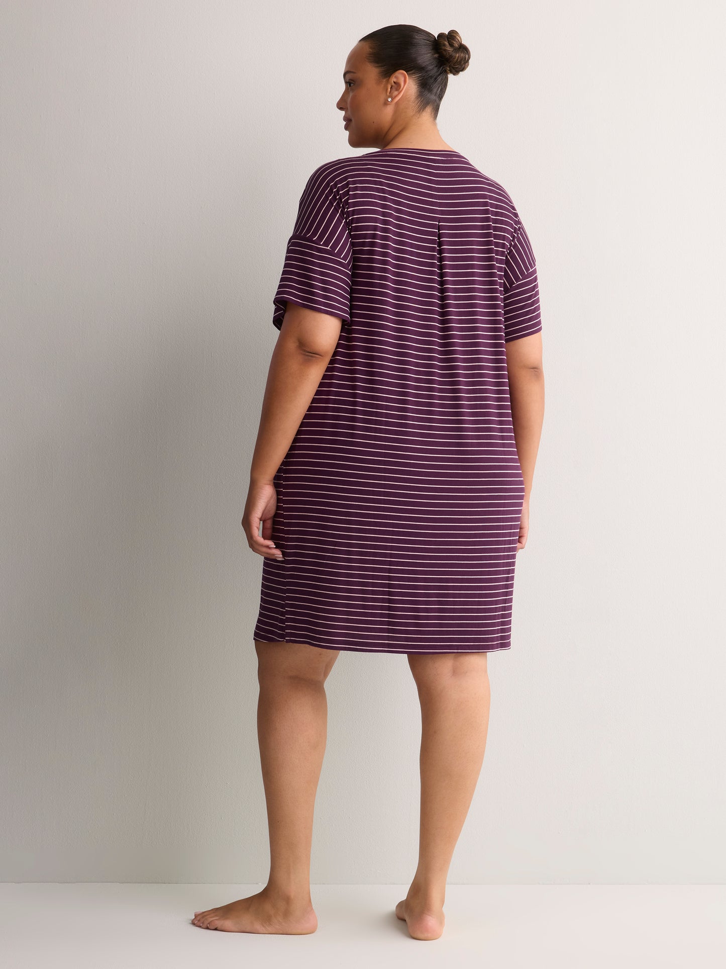 Responsible, Plum Striped Short-Sleeve Sleepshirt - tiVOGLIO
